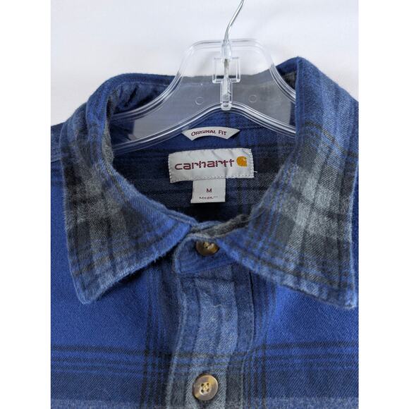 Carhartt Blue Plaid Flannel Mens Medium Regular Long Sleeve Button Up Shirt - Picture 5 of 9